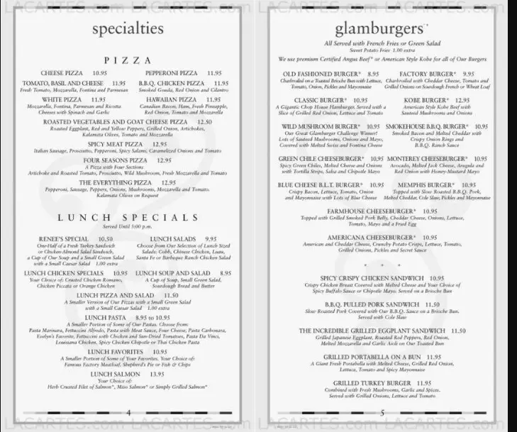 Cheesecake Factory Canada Specialties (Superfoods) Menu prices
