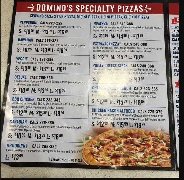 Domino’s Pizza menu