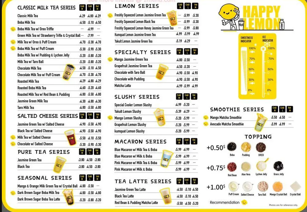 Happy Lemon Menu Prices