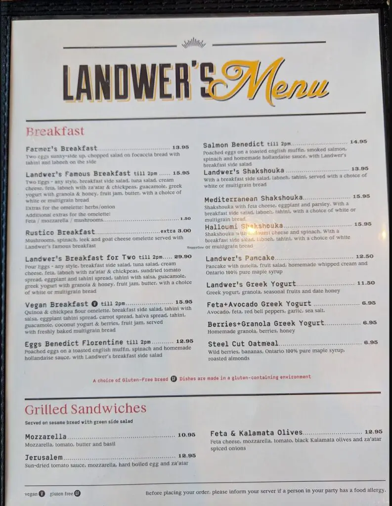 Cafe Landwer Breakfast Menu 