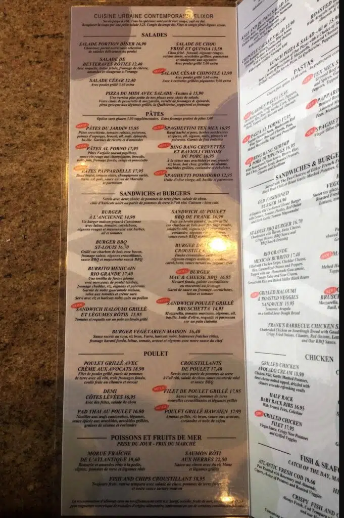 Elixor Salads Menu 