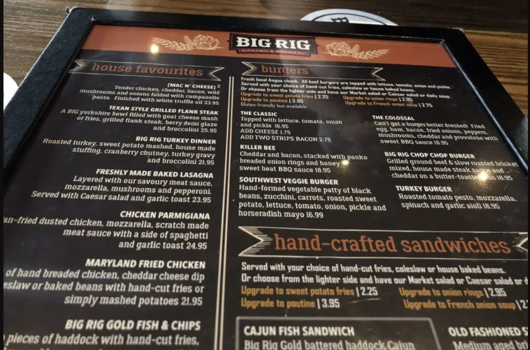 Big Rig Kitchen & Brewery Menu