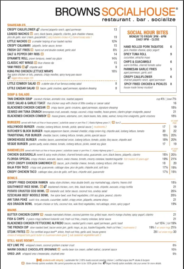 Browns Socialhouse Menu