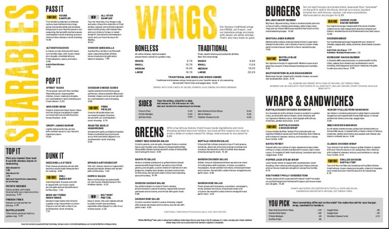 Buffalo Wild Wings Menu