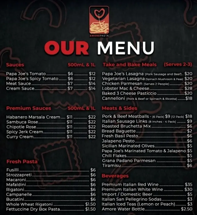 Cafe Amore Menu