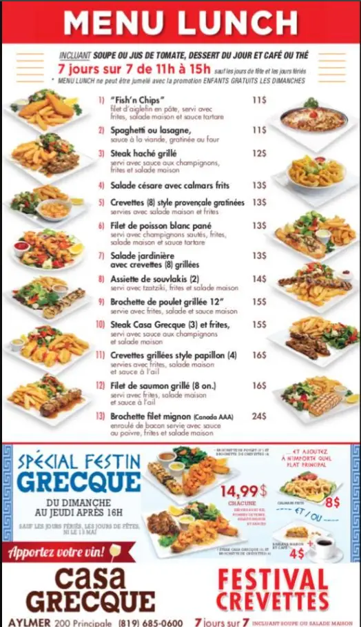 Casa Grecque Menu