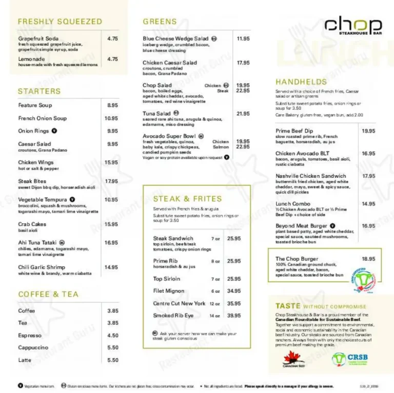 Chop Steakhouse & Bar Menu