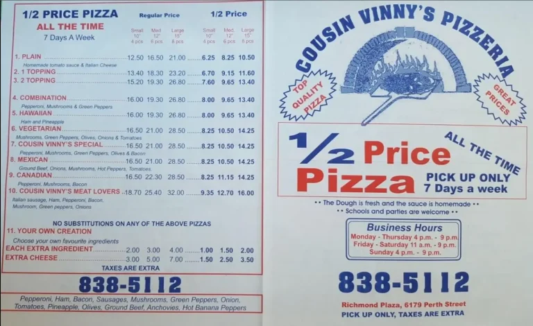 Cousin Vinny’s Pizza Menu