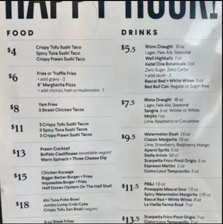 Earls Menu