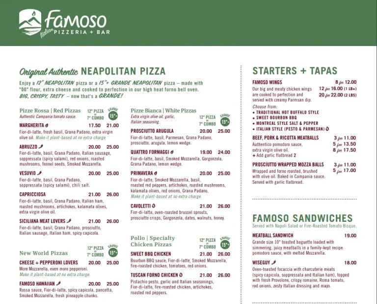 Famoso Neapolitan Menu