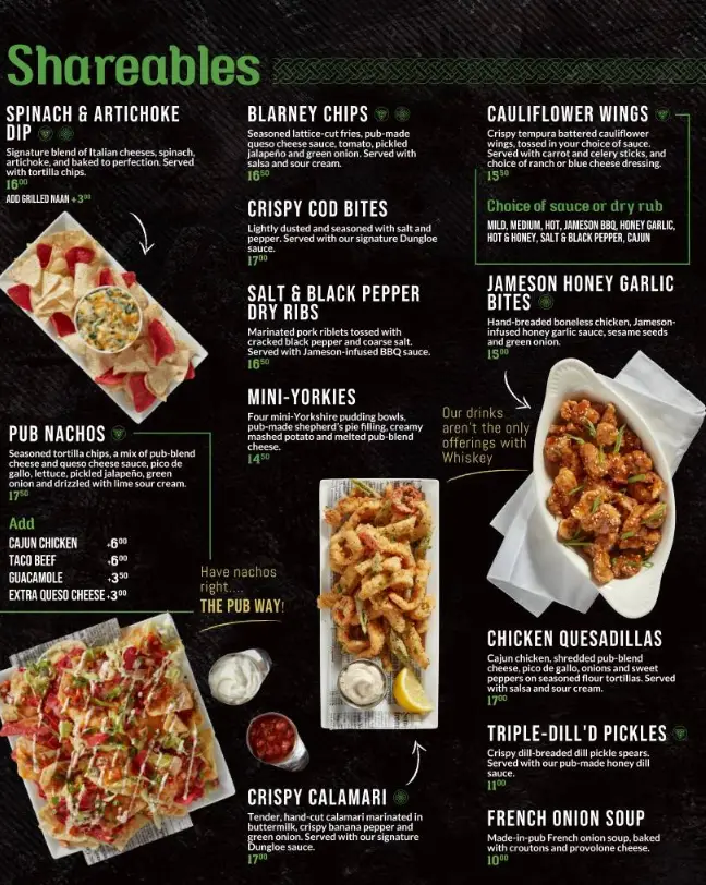 Fionn Maccool’s Menu