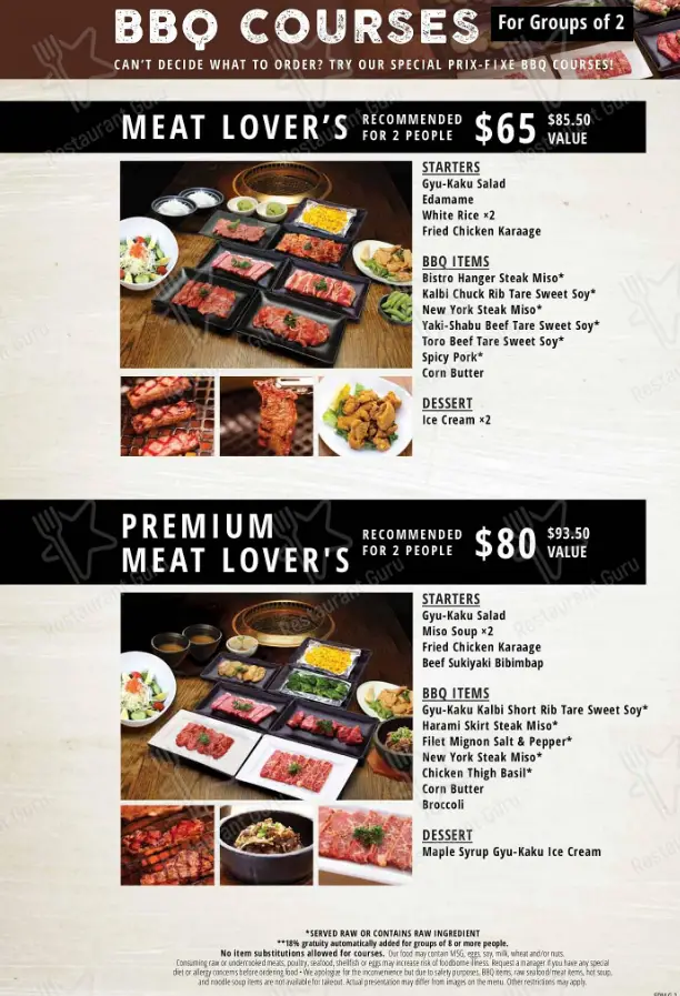 Gyu-Kaku Japanese BBQ Canada Menu Prices 2024