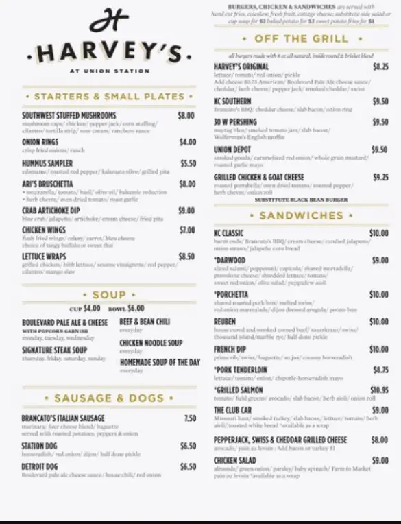 Harvey’s Menu