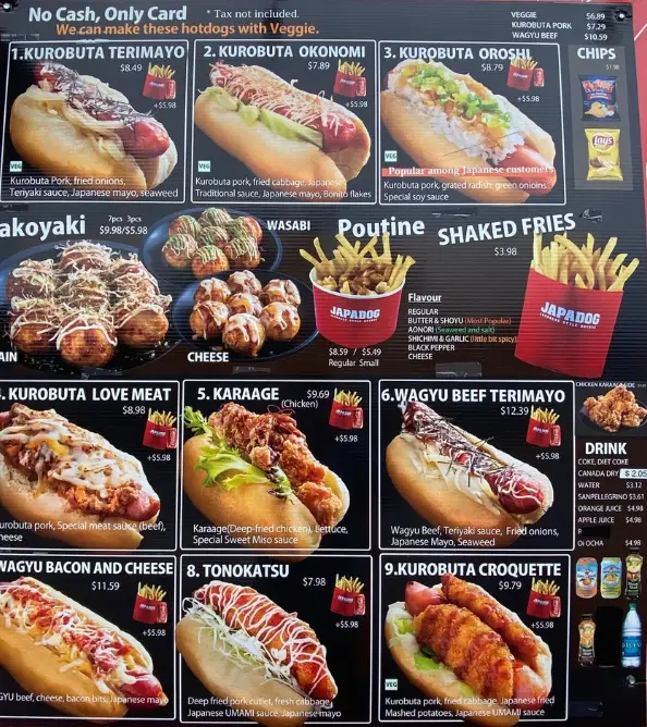 Japadog Menu