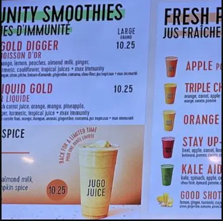 Jugo Juice Menu