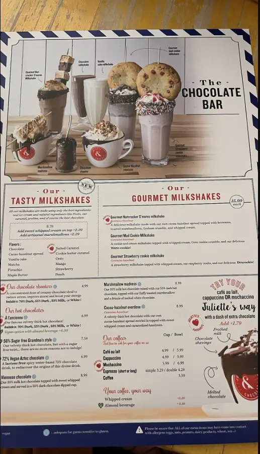 Juliette Et Chocolat Menu