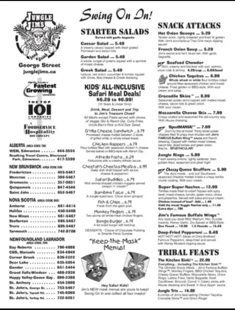 Jungle Jims Menu