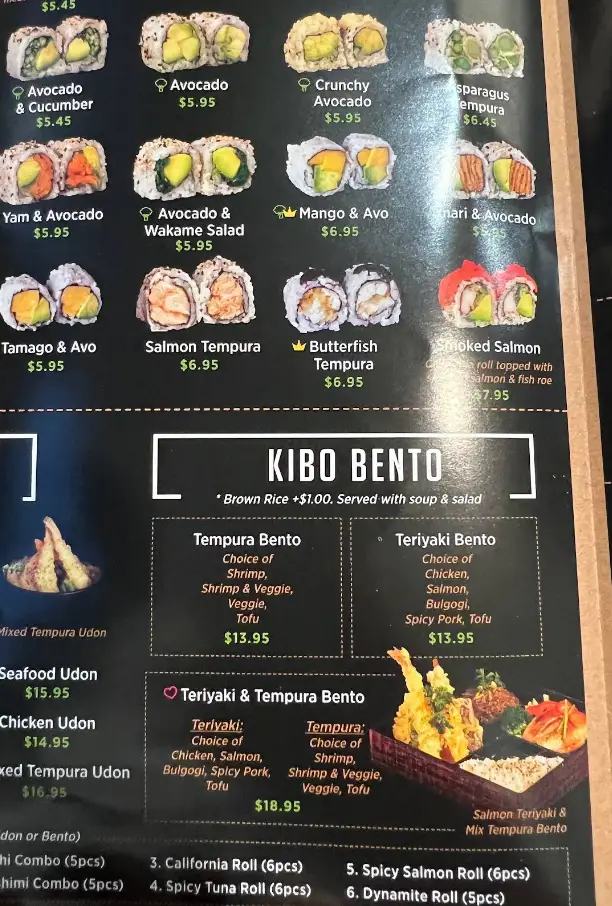 Kibo Sushi Menu