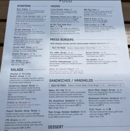 Local Public Eatery Menu