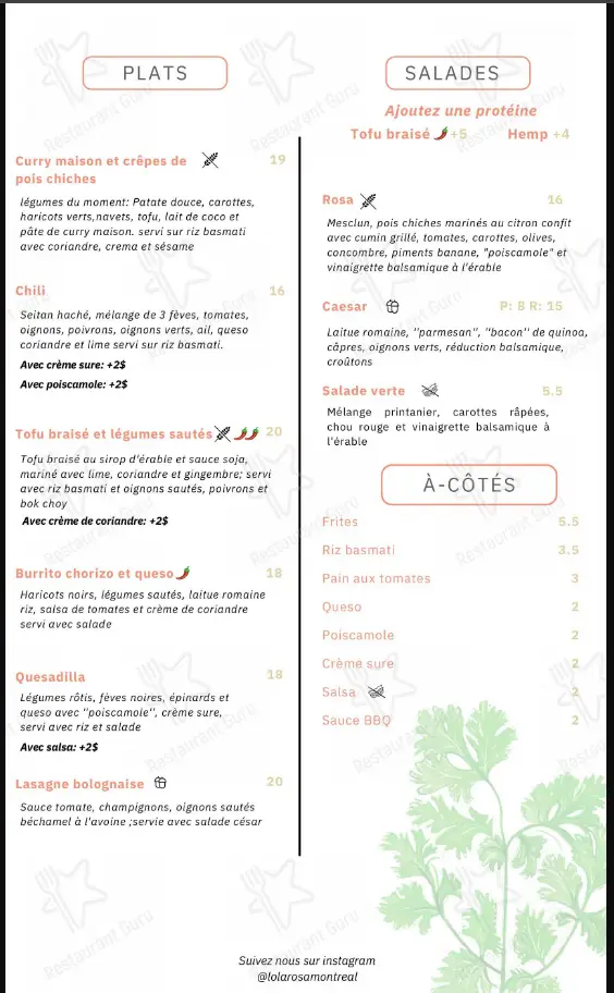 Lola Rosa Menu