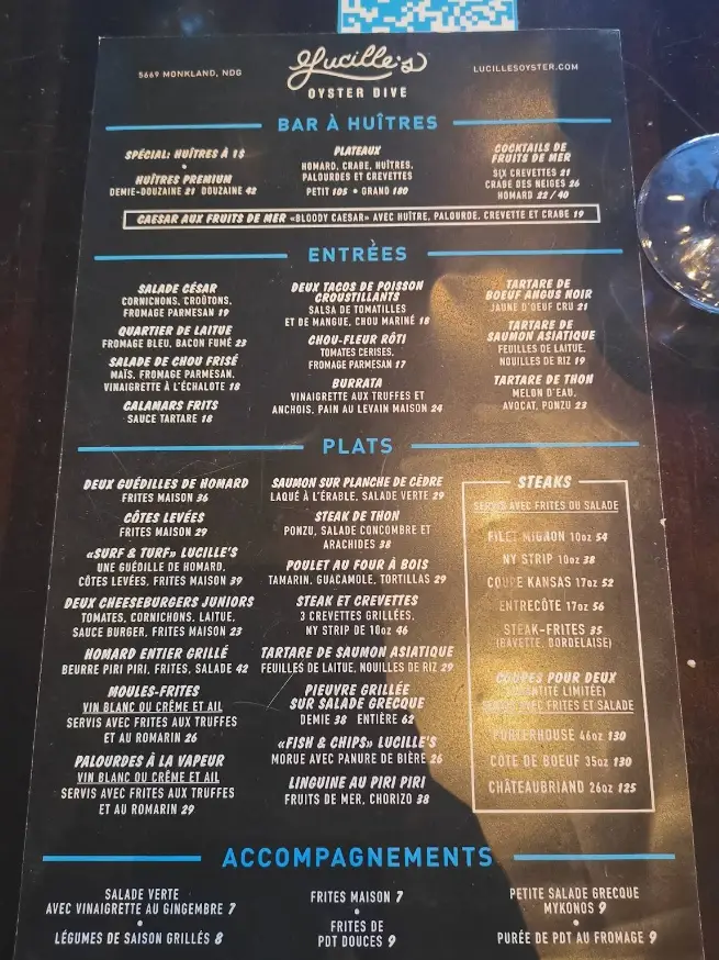 Lucille’s Oyster Dive Menu