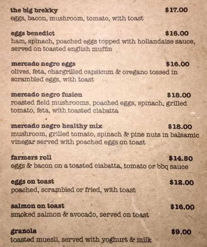 Mercado Negro Menu