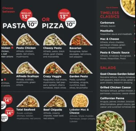 Mia Pasta Menu