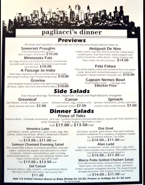 Pagliacci Menu