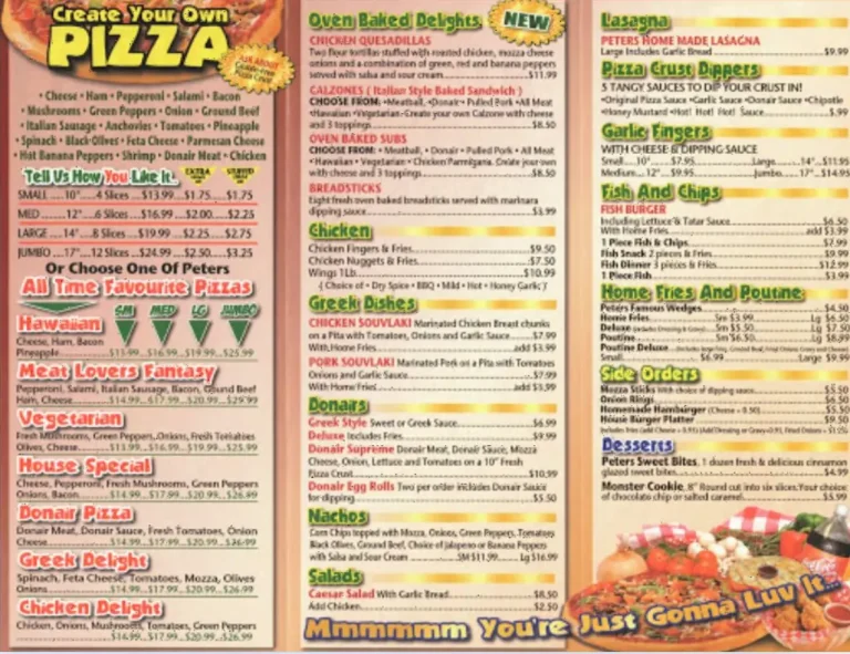 Peter’s Pizzeria Menu