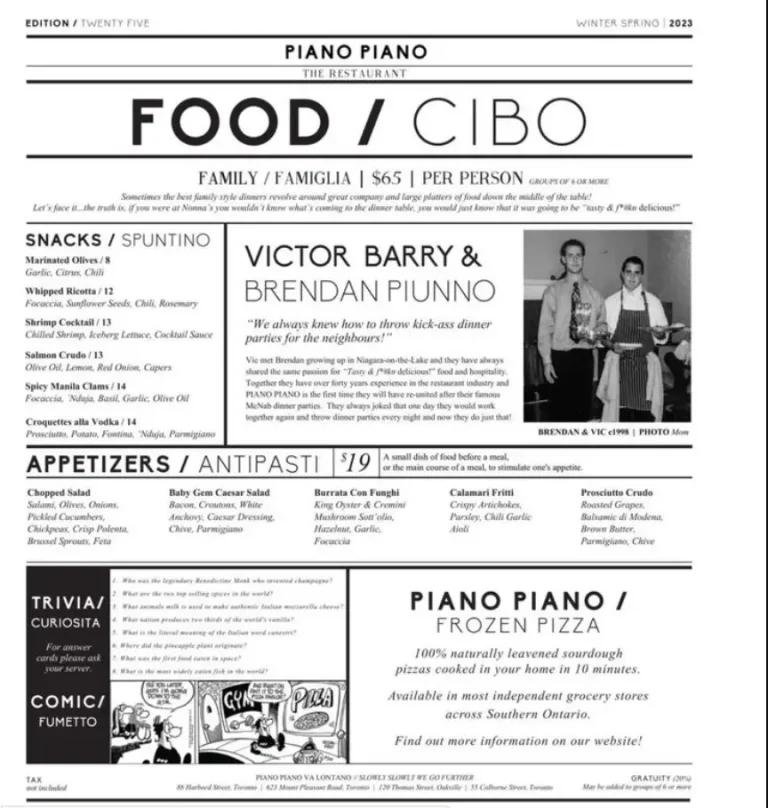 Piano Piano Menu