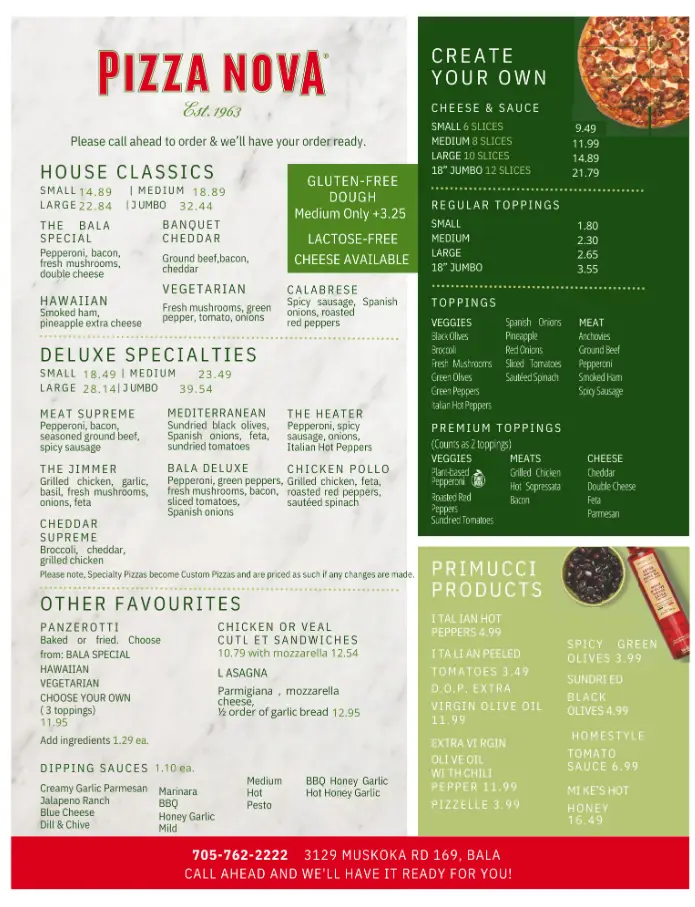 Pizza Nova Menu