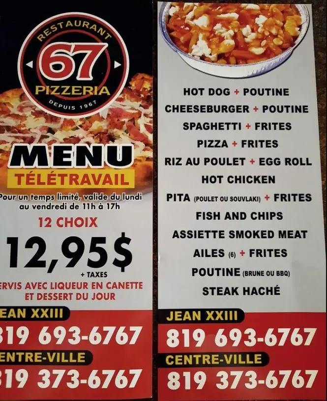 Pizzeria 67 Menu