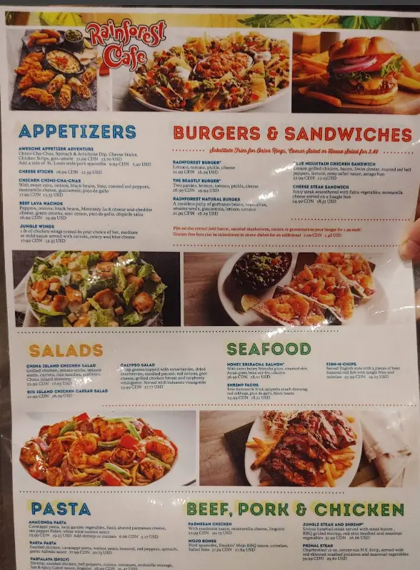 Rainforest Cafe Menu