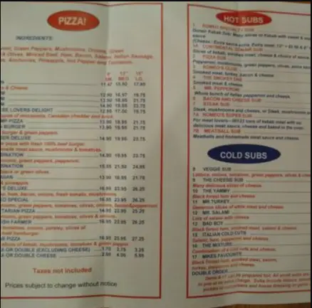 Romeo’s Menu