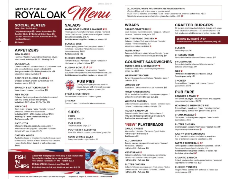 Royal Oak Menu