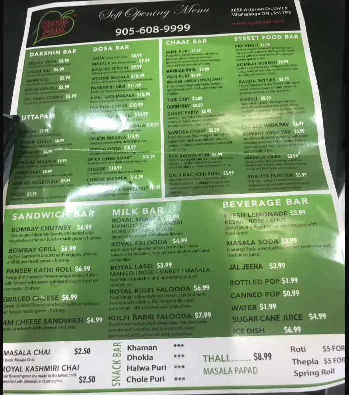 Royal Paan Menu