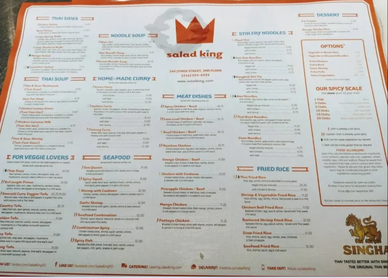 Salad King Menu