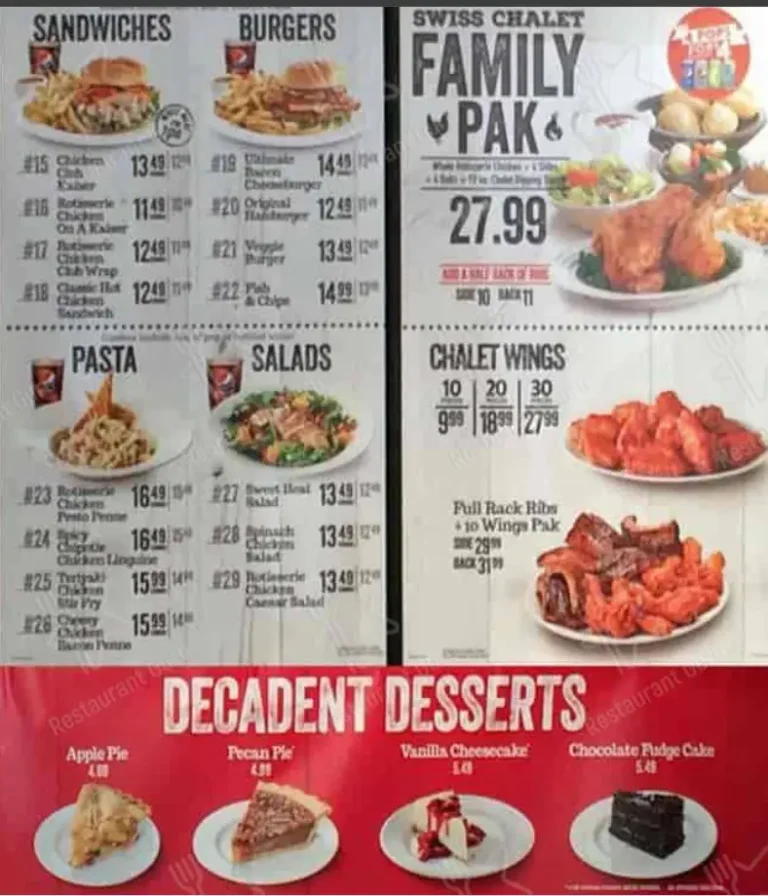 Swiss Chalet Menu