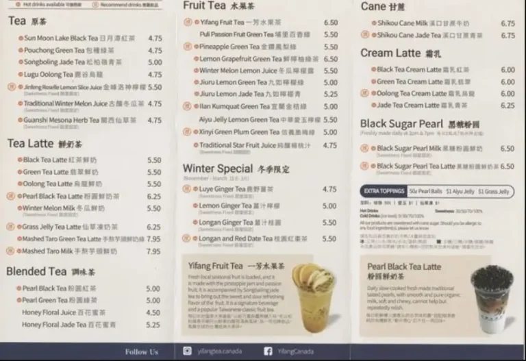 YiFang Taiwan Fruit Tea Menu