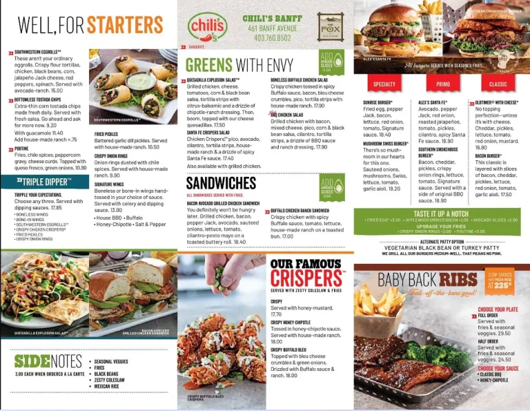 Chilli’s Menu Canada Prices 2024