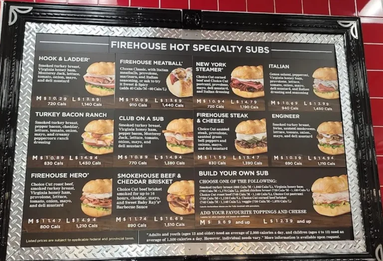 Firehouse Subs Menu