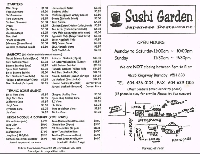 Sushi Garden Menu