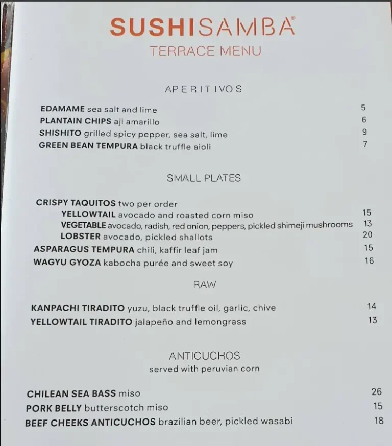 Sushi Samba Menu