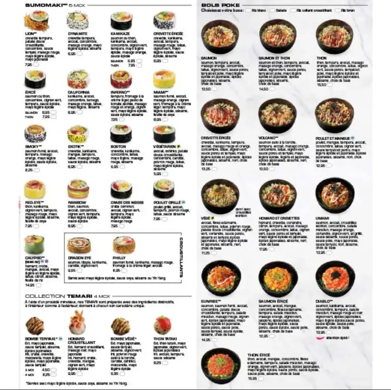 Sushi Shop Menu