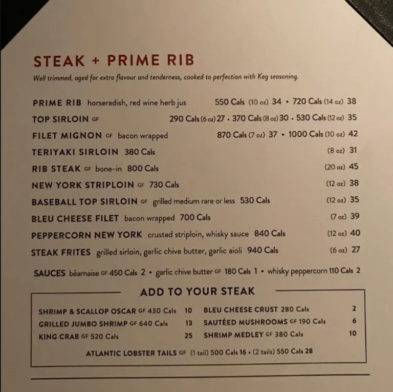 The Keg Menu